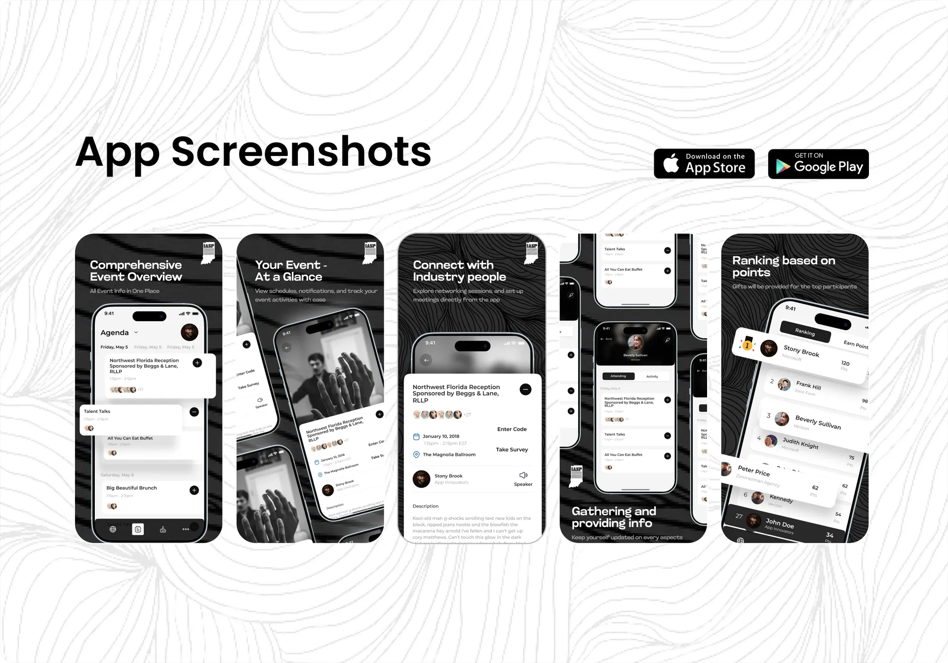 IASP Event App Design — Conference Agenda & Networking Mobile UI